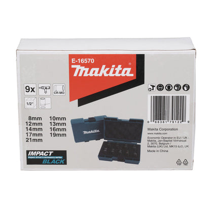 Coffret de 9 douilles carrée 1/2' IMPACT BLACK Makita E-16570 de 8 à 21mm