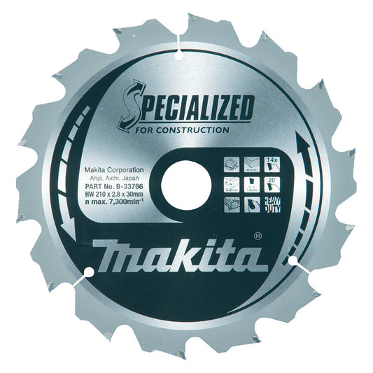 Lame B-33766 MAKITA spéciale bois 210 x 30 mm 14z